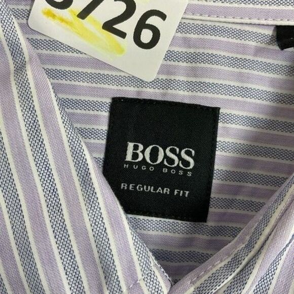 Hugo Boss Regular Fit Striped Button Up Long Sleeve Dress Shirt Men Size XL Purp - Picture 2 of 11